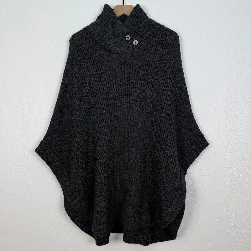 Baltic Inspirations Wool Ribbed Knit Poncho Sweater Lagenlook Minimalist OS